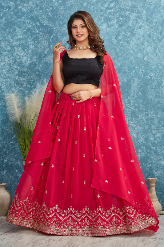 Red Embroidered Lehenga with Black Blouse Festive Ethnic Wear