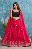 Red Embroidered Lehenga with Black Blouse Festive Ethnic Wear