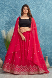 Red Embroidered Lehenga with Black Blouse Festive Ethnic Wear