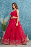 Red Embroidered Lehenga with Red Blouse Festive Ethnic Wear