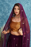 Wine Embroidered Lehenga with Mustard Yellow Blouse Festive Ethnic Wear