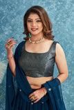 Elegant Teal Blue Lehenga with Silver Embroidered Blouse and Dupatta