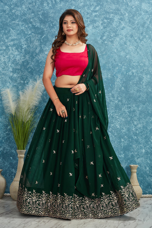 Green Embroidered Lehenga with Red Blouse Festive Ethnic Wear