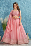 Elegant Pink Lehenga with Silver Embroidered Blouse and Dupatta