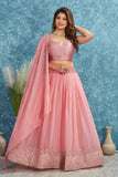 Elegant Pink Lehenga with Silver Embroidered Blouse and Dupatta