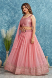 Elegant Pink Lehenga with Silver Embroidered Blouse and Dupatta
