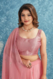 Elegant Pink Lehenga with Silver Embroidered Blouse and Dupatta