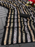 Black Sequin Striped Georgette Saree Glamorous Party & Evening Wear Saree