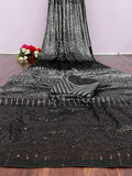 Silver & Black Designer Sequin Georgette Saree Elegant Evening Partywear