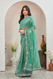 Elegant Sky Blue Organza Saree with Floral Embroidered Border Lightweight Ethnic Wear