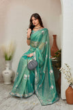 Elegant Sky Blue Organza Saree with Floral Embroidered Border Lightweight Ethnic Wear