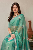 Elegant Sky Blue Organza Saree with Floral Embroidered Border Lightweight Ethnic Wear