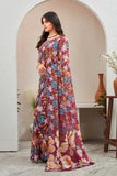 Vibrant Maroon Floral Printed Saree with Designer Blouse
