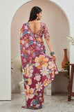 Vibrant Maroon Floral Printed Saree with Designer Blouse