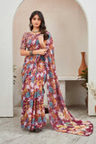 Vibrant Maroon Floral Printed Saree with Designer Blouse