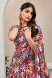 Vibrant Maroon Floral Printed Saree with Designer Blouse