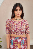 Vibrant Maroon Floral Printed Saree with Designer Blouse