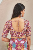 Vibrant Maroon Floral Printed Saree with Designer Blouse