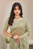 Elegant Pista Green Organza Saree with Embroidered Floral Border