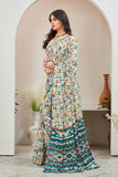 Vibrant Multicolor Leaf Print Saree with Ethnic Geometric Pallu & Blouse