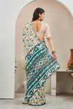 Vibrant Multicolor Leaf Print Saree with Ethnic Geometric Pallu & Blouse