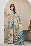 Vibrant Multicolor Leaf Print Saree with Ethnic Geometric Pallu & Blouse