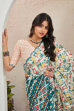 Vibrant Multicolor Leaf Print Saree with Ethnic Geometric Pallu & Blouse