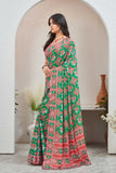 Traditional Green & Red Bandhani-Inspired Printed Saree with Contrast Blouse
