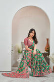 Traditional Green & Red Bandhani-Inspired Printed Saree with Contrast Blouse