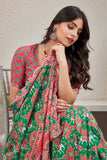 Traditional Green & Red Bandhani-Inspired Printed Saree with Contrast Blouse
