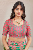 Traditional Green & Red Bandhani-Inspired Printed Saree with Contrast Blouse