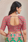 Traditional Green & Red Bandhani-Inspired Printed Saree with Contrast Blouse