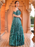 Inaya Teal Floral Printed Lehenga Set with Spaghetti Strap Blouse