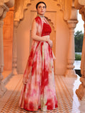 Crimson Rose Tie-Dye Lehenga Set with Spaghetti Strap Blouse
