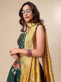 Green & Yellow Banarasi Silk Lehenga Set with Brocade Blouse