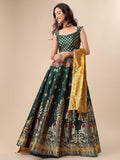 Green & Yellow Banarasi Silk Lehenga Set with Brocade Blouse
