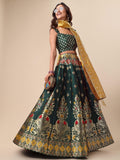 Green & Yellow Banarasi Silk Lehenga Set with Brocade Blouse