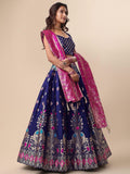 Blue & Pink Banarasi Silk Lehenga Set with Brocade Blouse