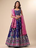 Blue & Pink Banarasi Silk Lehenga Set with Brocade Blouse