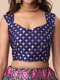Blue & Pink Banarasi Silk Lehenga Set with Brocade Blouse