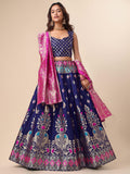 Blue & Pink Banarasi Silk Lehenga Set with Brocade Blouse