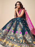 Teal & Pink Banarasi Silk Lehenga Set with Brocade Blouse