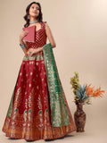 Maroon & Green Banarasi Silk Lehenga Set with Brocade Blouse