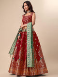 Maroon & Green Banarasi Silk Lehenga Set with Brocade Blouse