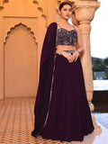 Royal Plum Georgette Lehenga Set with Embroidered Blouse