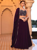 Royal Plum Georgette Lehenga Set with Embroidered Blouse