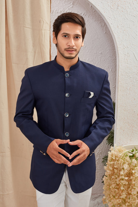 Men's Indian Ethnic Solid Mandarin Collar Bandhgala Jodhpuri Blazer Elegant Formal Wear