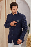 Men's Indian Ethnic Solid Mandarin Collar Bandhgala Jodhpuri Blazer Elegant Formal Wear