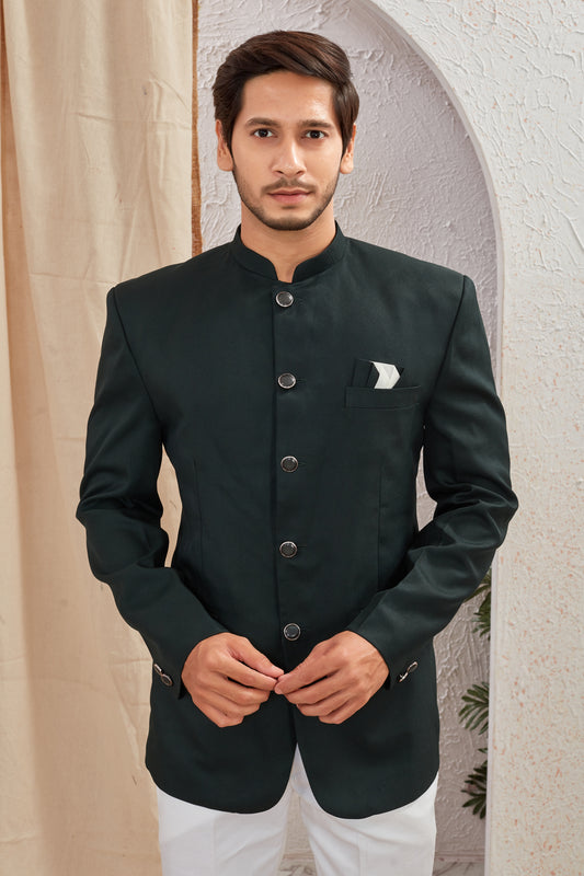 Men's Indian Ethnic Solid Mandarin Collar Bandhgala Jodhpuri Blazer Elegant Formal Wear