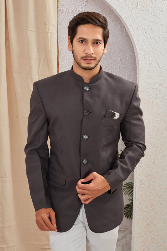 Men's Indian Ethnic Solid Mandarin Collar Bandhgala Jodhpuri Blazer Elegant Formal Wear